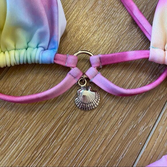 NWT-PLUMERIA Tie Dye/Unicorn “Ariel” High Cut Leg Light Padding Top Bikini - Picture 7 of 13